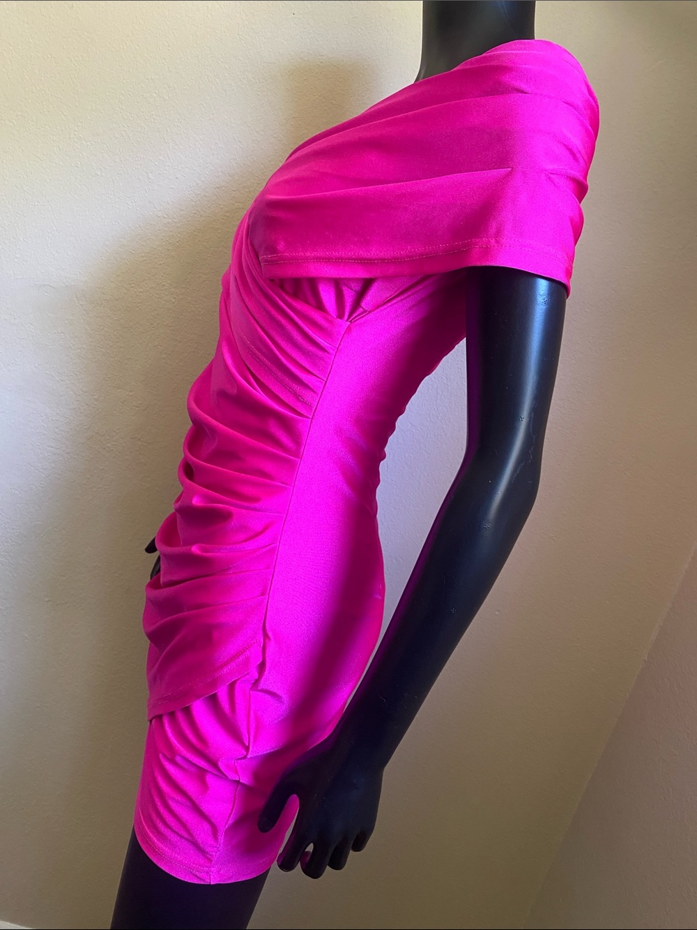 Azalea Wang Fuchsia Pink Barbiecore Glam TayTay Draped Cowl Mini Dress - Picture 5 of 13